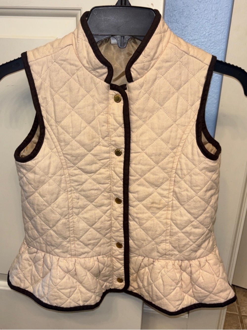 Janie and Jack Cream Quilted Sleeveless Peplum Vest Dark Trim equestrian 10 12